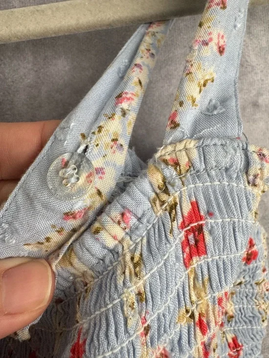 Romantic Floral Maxi Dress Blue Cottagecore Smocked Boho Summer Cottagecore S - Picture 5 of 6